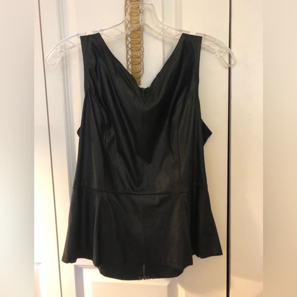 Chelsea & Violet black leather sleeveless top, size small.